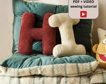 Letter Pillow PDF Sewing tutorial with video, DIY Letter Cushion, PDF Tutorial, Instant download, Personalized pillows, First birthday