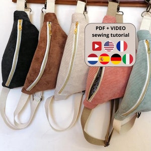 Crossbody Bag PDF Pattern & Video Tutorial, Sling bag, Fanny Pack Sewing Pattern, DIY Sling Pouch, Instant download, Bum Bag tutorial