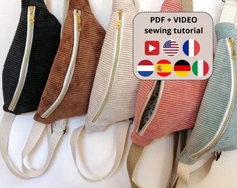 Bum bag PDF pattern, Fanny Pack Sewing Pattern, DIY Sling Pouch, PDF Pattern & Video Tutorial, Instant download, Crossbody Bag, Sling bag