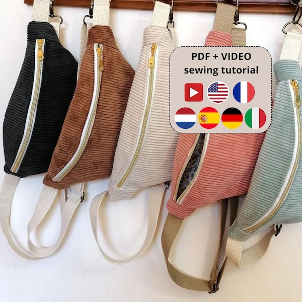 Bum bag PDF pattern, Fanny Pack Sewing Pattern, DIY Sling Pouch, PDF Pattern & Video Tutorial, Instant download, Crossbody Bag, Sling bag