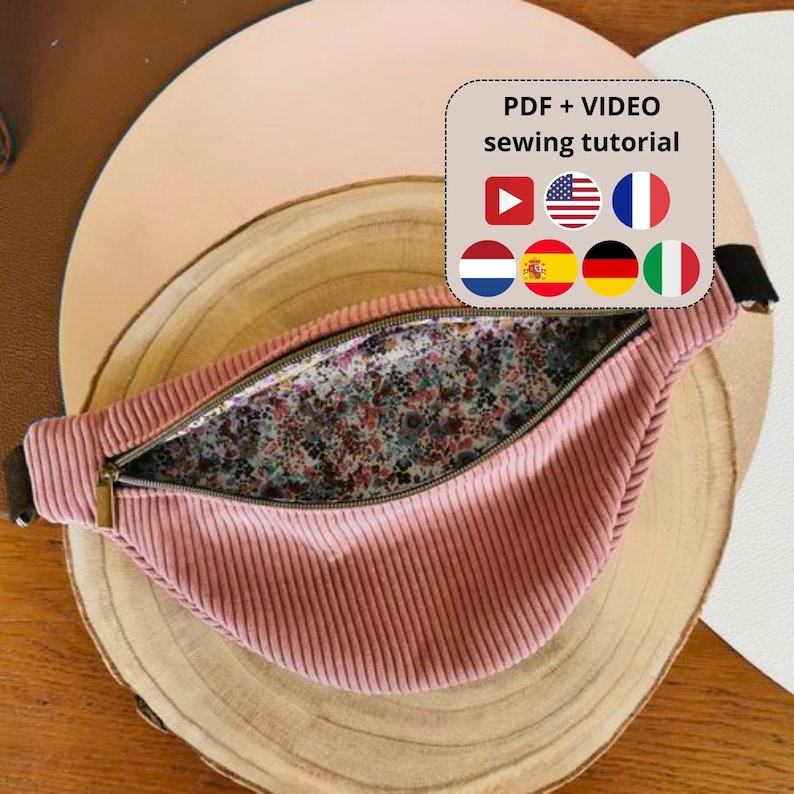 Crossbody Bag PDF Pattern & Video Tutorial, Sling bag, Fanny Pack Sewing Pattern, DIY Sling Pouch, Instant download, Bum Bag tutorial