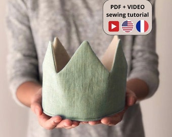 First Birthday Crown PDF pattern, DIY Crown Sewing Pattern, PDF Pattern & Video Tutorial Instant download, Birthday Personalized crown