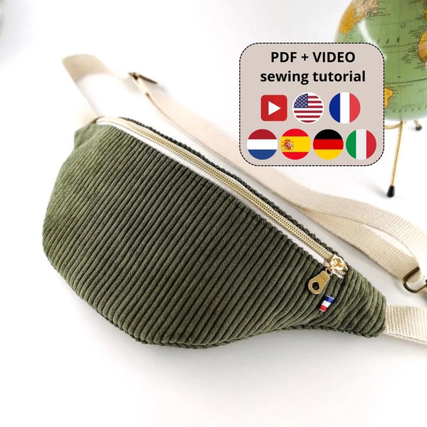 Crossbody Tas PDF Patroon & Video Tutorial, Sling bag, Fanny Pack Naaipatroon, DIY Sling Pouch, Instant download, Bum Bag tutorial