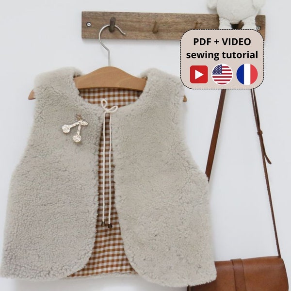 Patron de couture de gilet bébé, gilet Toodler, patron PDF et tutoriel, téléchargement immédiat, tutoriel vidéo, gilet bébé fille bébé garçon, 12 mois-6 ans