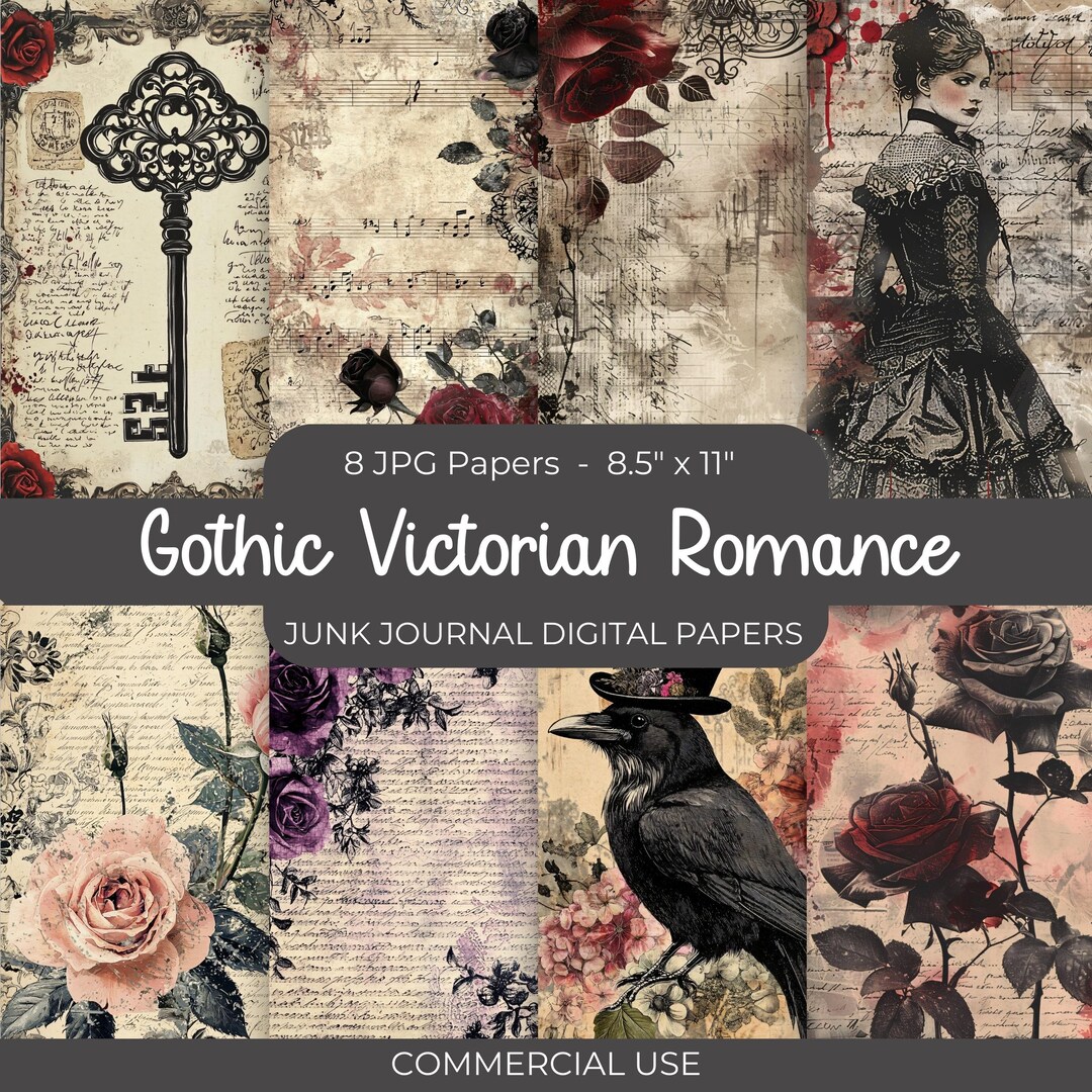 Gothic Victorian Romance Junk Journal Pages, Vintage Digital Papers ...