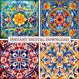 Mexicaanse talavera tegels clipartpakket, afdrukbare talavera tegel illustraties, boho mozaïektegels, traditionele tegels, decor van het huis, patroon afbeelding 2