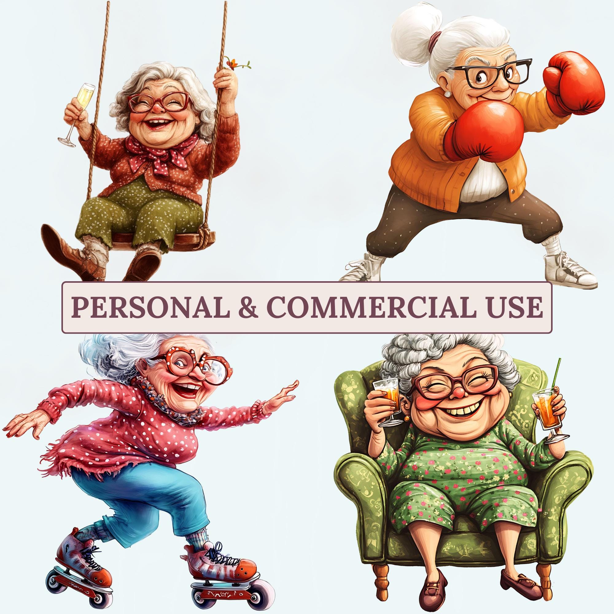 Sassy Grandma Clipart Pack, 16 PNG Images, High-quality Digital ...