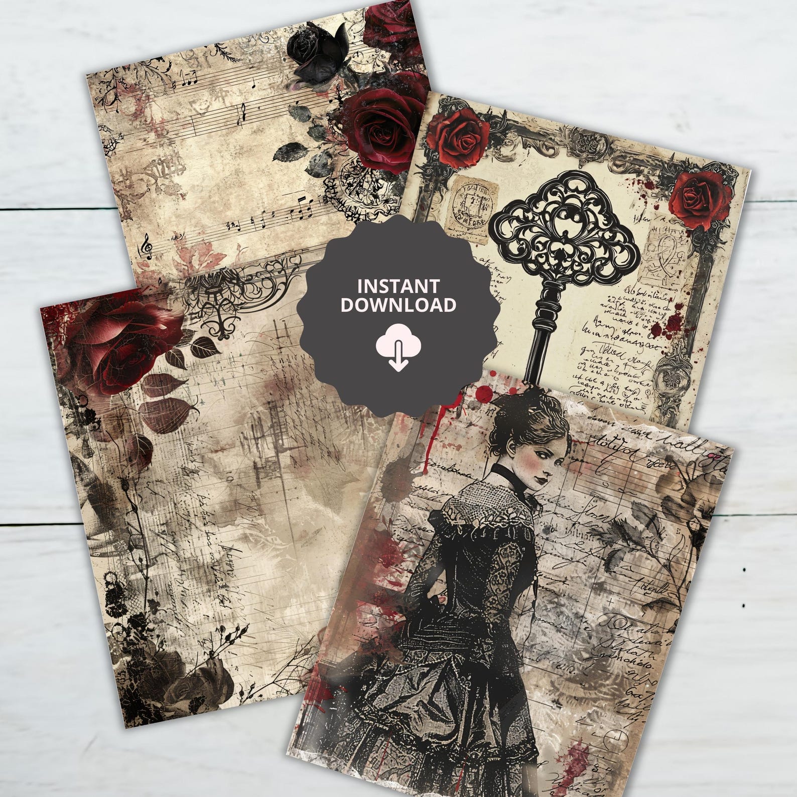 Gothic Victorian Romance Junk Journal Pages, Vintage Digital Papers ...