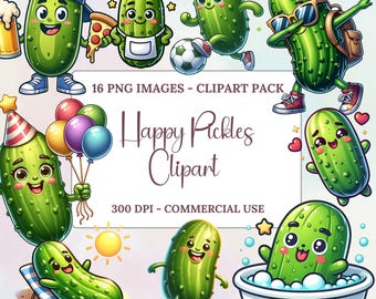 Happy augurken clipart, digitale clipart, kawaii food Art, cartoon groenten, partij augurken, commercieel gebruik illustraties, schattige augurk aquarel,