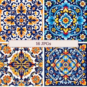 Mexicaanse talavera tegels clipartpakket, afdrukbare talavera tegel illustraties, boho mozaïektegels, traditionele tegels, decor van het huis, patroon afbeelding 3