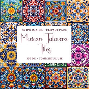 Mexican Talavera Tiles Clipart Pack, Printable Talavera Tile Clip Art, Boho Mosaic Tiles, Traditional Tiles, Home Decor, Pattern