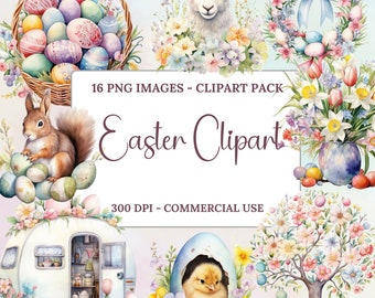 Acuarela de imágenes prediseñadas de Pascua, imágenes prediseñadas para uso comercial, PNG transparentes, imágenes prediseñadas de acuarela, descarga instantánea