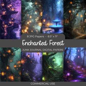 Enchanted Forest Junk Journal Digital Paper, 8 Digital Journal Pages, Magical Mystery, Fairy, Junk Journal, Crafting