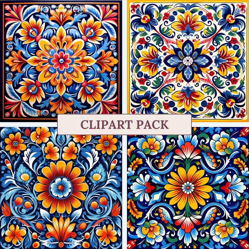 Mexicaanse talavera tegels clipartpakket, afdrukbare talavera tegel illustraties, boho mozaïektegels, traditionele tegels, decor van het huis, patroon afbeelding 5
