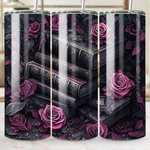 Tumbler wrap Gothic Rose, vintage boekontwerp, donkere Academia beker wrap, gothic bloemen, cadeau boekenliefhebber