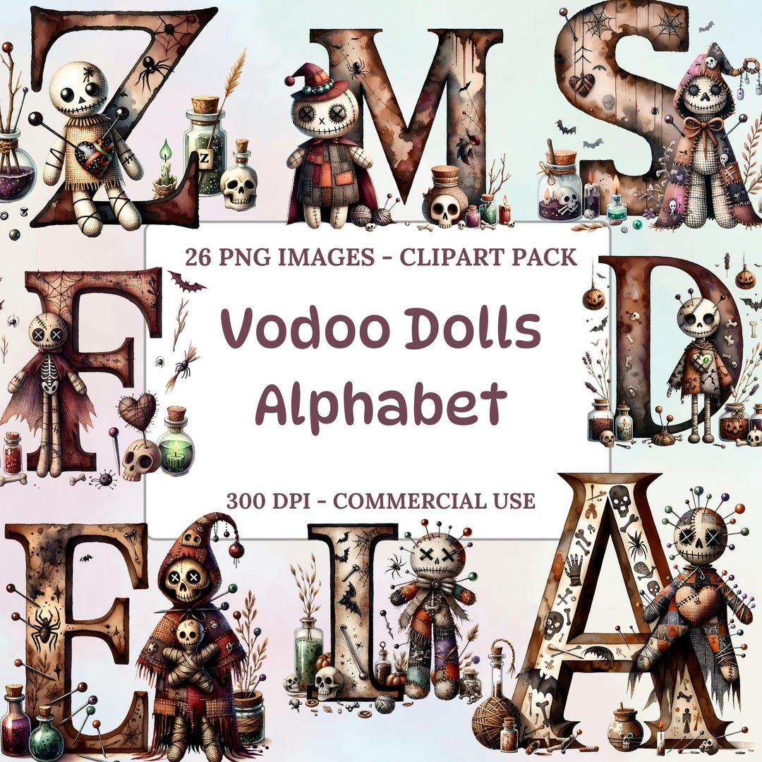 Voodoo Doll Alphabet Clipart, Halloween Letters, Gothic Font Digital ...
