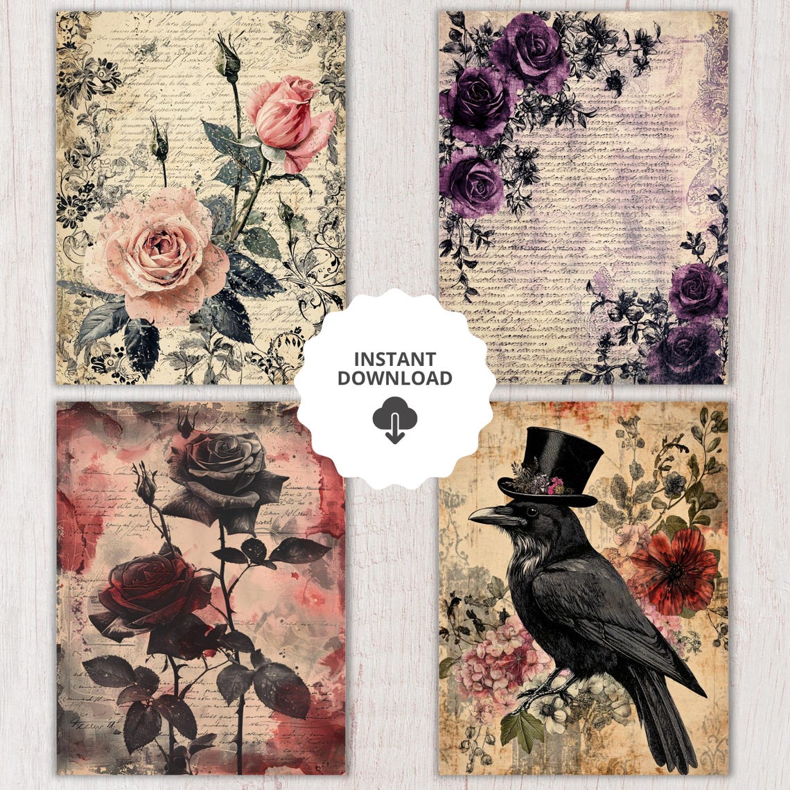 Gothic Victorian Romance Junk Journal Pages, Vintage Digital Papers ...