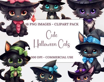 Halloween Katzen Clipart Bundle, süße gruselige Katzen PNG, Kätzchen Grafiken, Papierhandwerk, Junk Journal, kommerzielle Nutzung