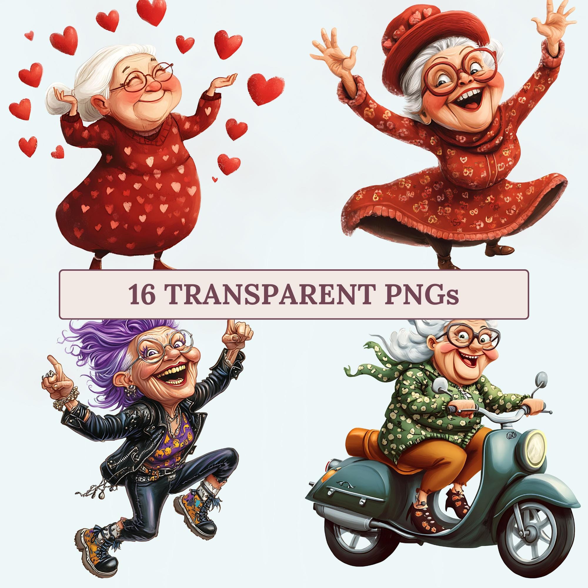 Sassy Grandma Clipart Pack, 16 PNG Images, High-quality Digital ...