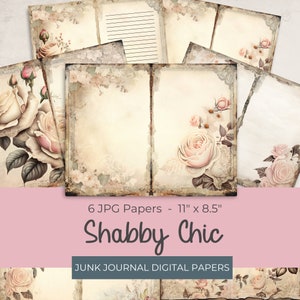Carta digitale per diario spazzatura shabby chic, 6 pagine di diario digitale, creazione di carta effimera stampabile, foglio di collage 11" x 8,5"