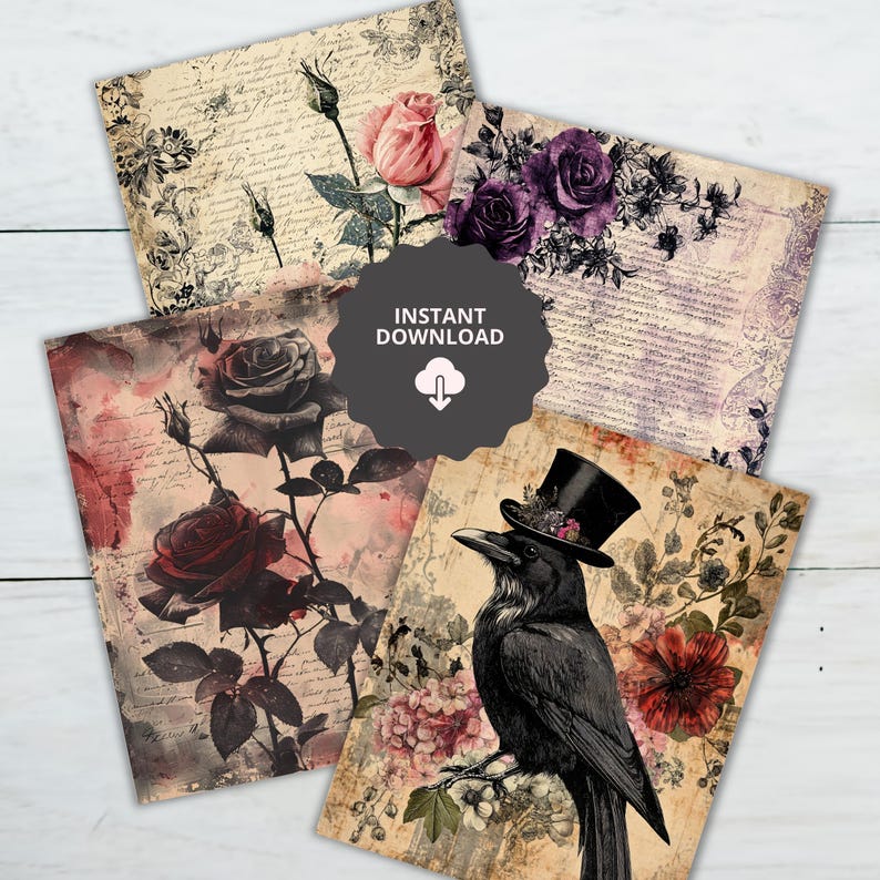 Gothic Victorian Romance Junk Journal Pages, Vintage Digital Papers ...