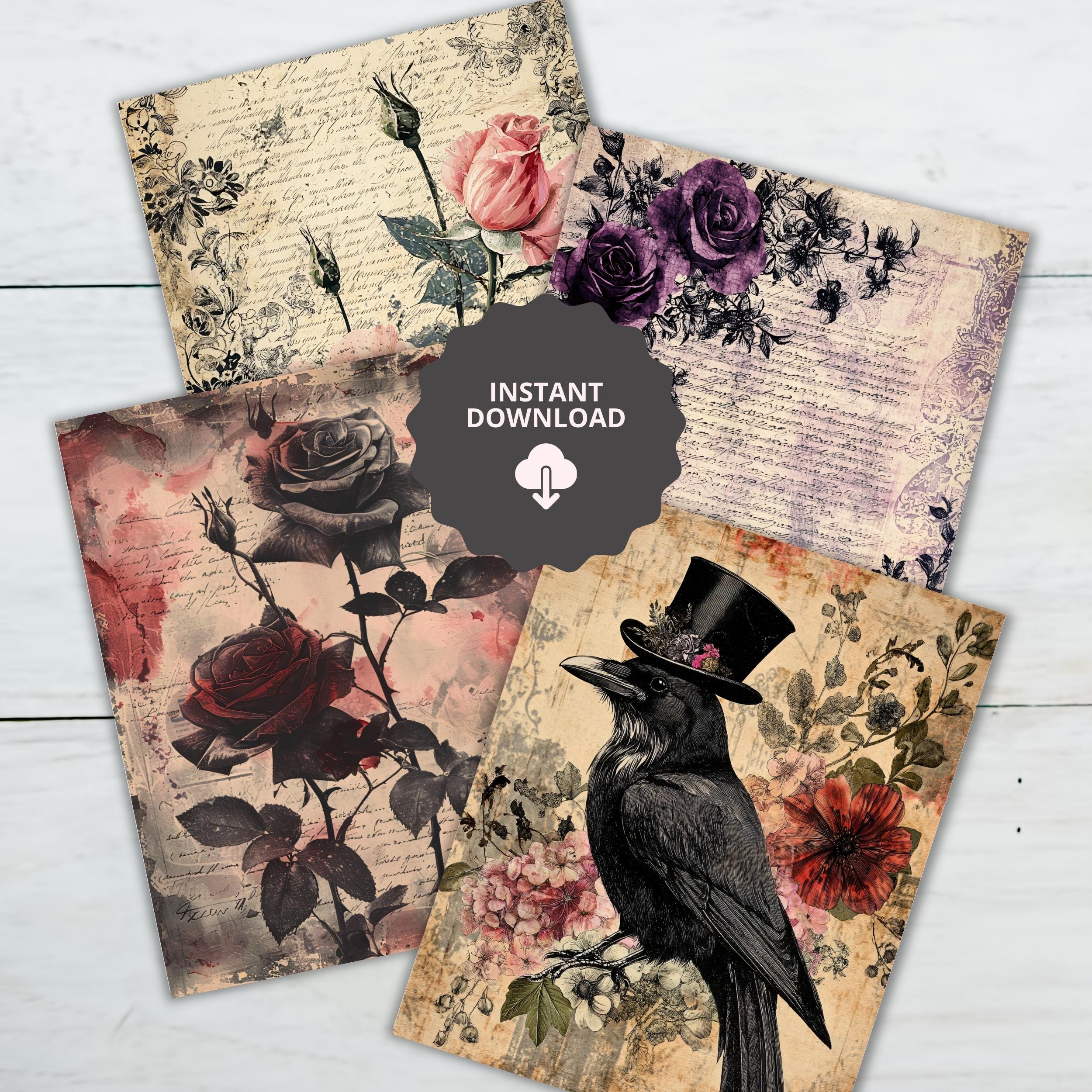 Gothic Victorian Romance Junk Journal Pages, Vintage Digital Papers ...