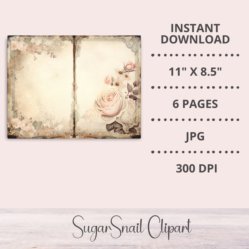 Shabby Chic Junk Journal Digital Paper, 6 Digital Journal Pages ...