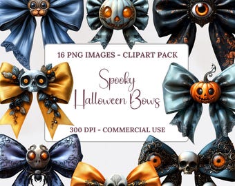 Halloween Bows Clipart, Spooky Ribbon, Decoração festiva, Uso comercial, PNGs transparentes, Artesanato, Download instantâneo