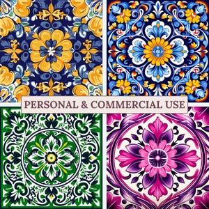 Mexicaanse talavera tegels clipartpakket, afdrukbare talavera tegel illustraties, boho mozaïektegels, traditionele tegels, decor van het huis, patroon afbeelding 4