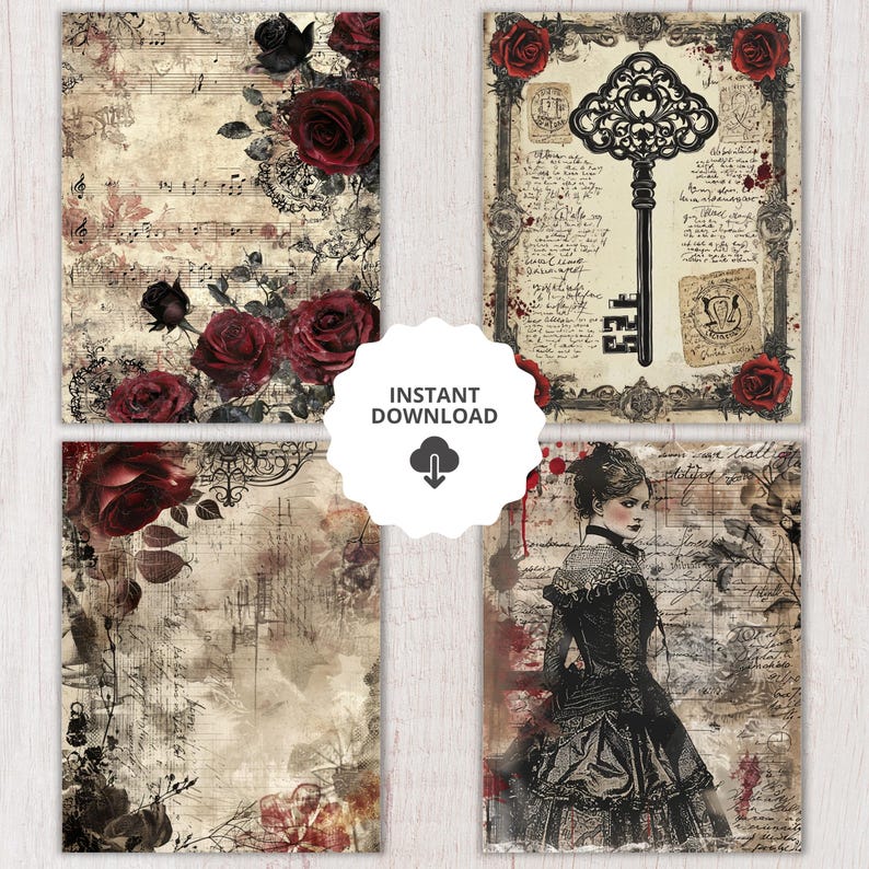 Gothic Victorian Romance Junk Journal Pages, Vintage Digital Papers ...