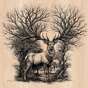 Stag SVG PNG Laser Engraving File | Deer Wood Burning Art | Sculpfun Xtool Lightburn Design