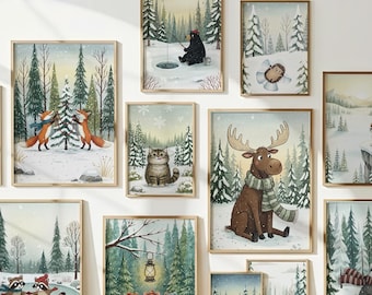 Winter Woodland Animal Friends – Snowy Forest Collection of 64 Storybook Illustration (Digital Prints for Nursery, Kids Room & Seasonal Art)