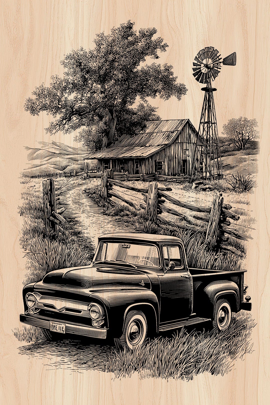 Old Truck SVG, PNG | Rustic Farm Laser Engraving File | Glowforge