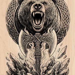 Viking Bear Axe Laser Engraving File | Celtic Knotwork Grizzly — Norse Warrior SVG PNG