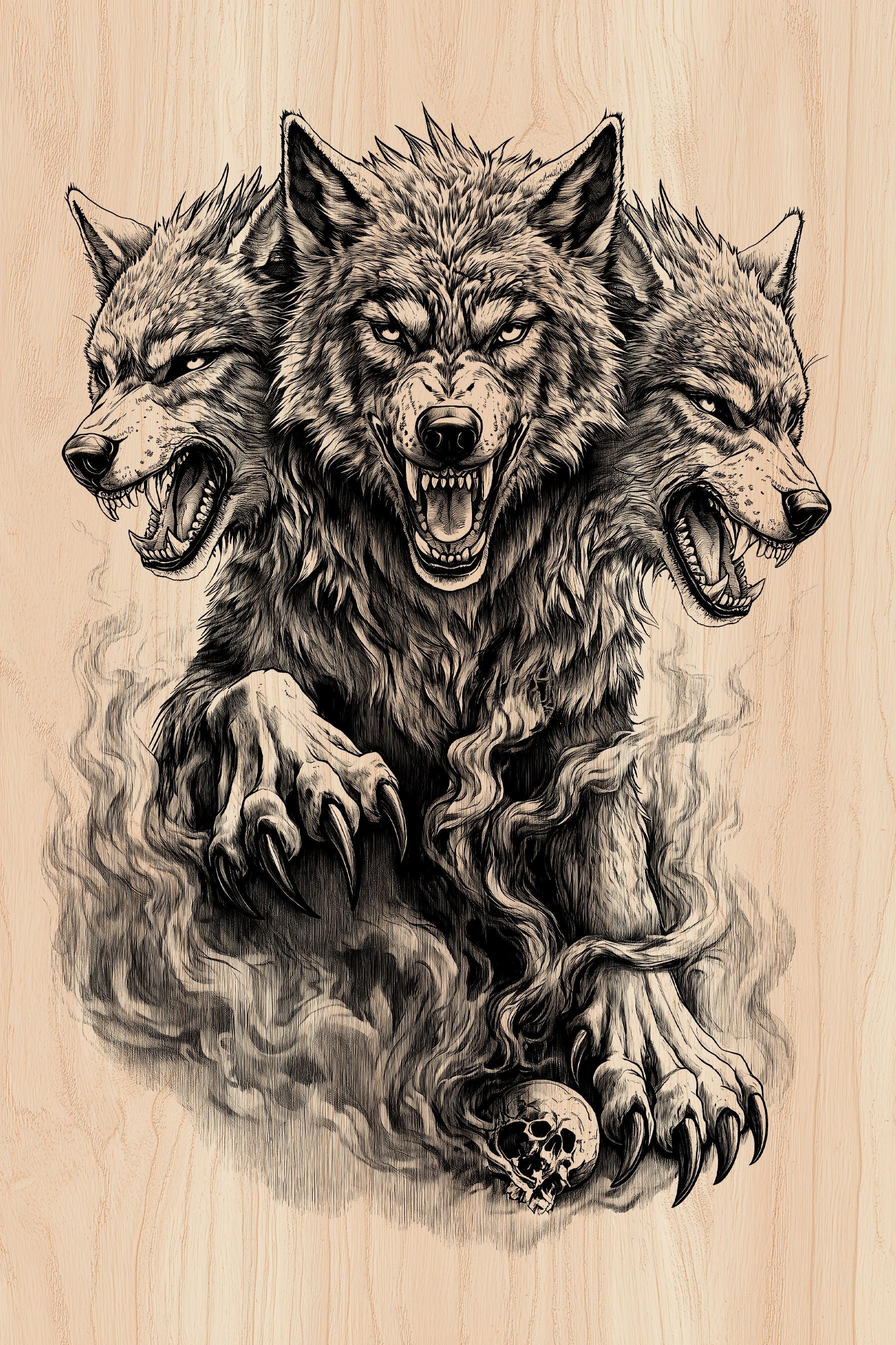Cerberus Laser Engraving File | Three-headed Hellhound, Skull