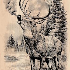 Elk Bugling | Laser Engraving File SVG PNG | Wildlife Wood Burning | Xool Glowforge Xtool Ready