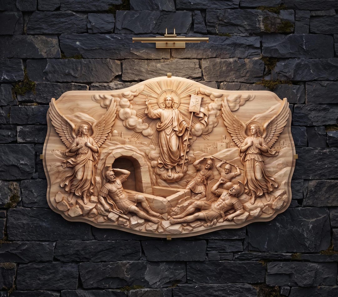 Resurrection of Jesus 3D Relief STL File | Empty Tomb Angels Wood Grain ...