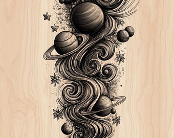 Lasergravurebestand Galaxy Planets | Zonnestelsel-SVG-png-bestand | Houtgestookte kosmische wervelkunst