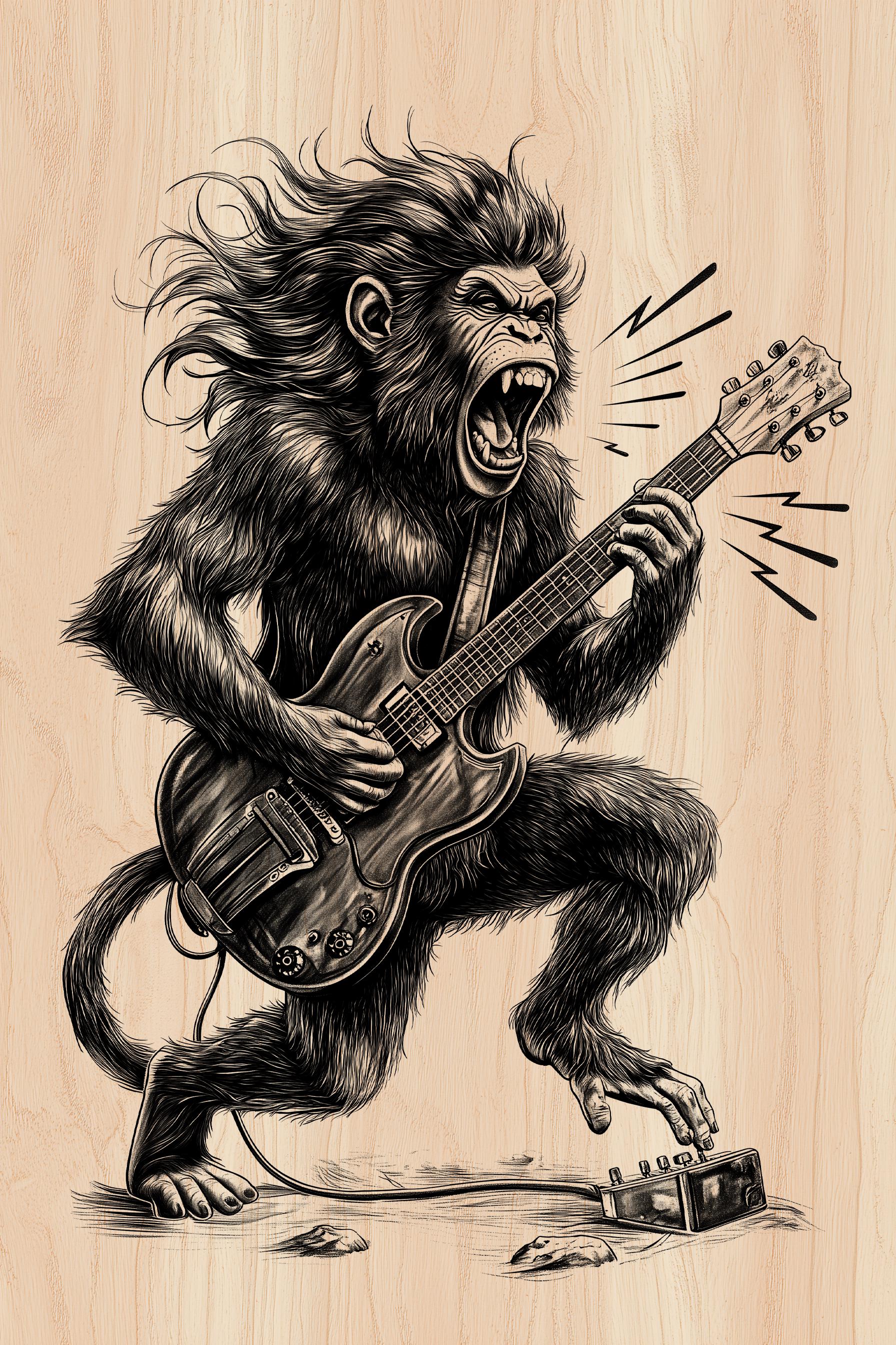 Rock Monkey Laser Engraving File | Wild Ape Guitarist SVG PNG