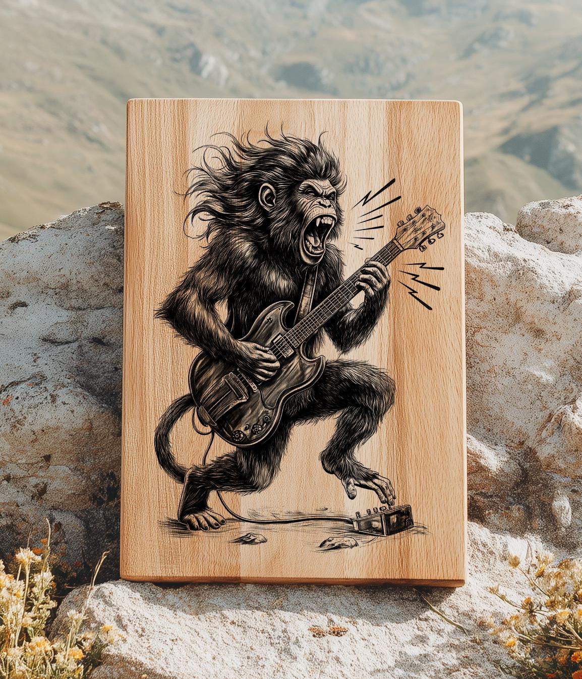 Rock Monkey Laser Engraving File | Wild Ape Guitarist SVG PNG