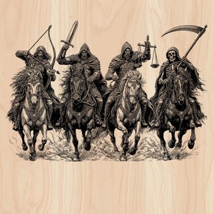 Four Horsemen Apocalypse Wood Engraving SVG PNG | Glowforge & xTool Laser File