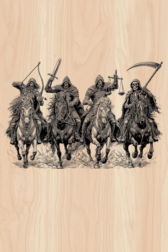 Four Horsemen Apocalypse Wood Engraving SVG PNG | Glowforge & xTool Laser File