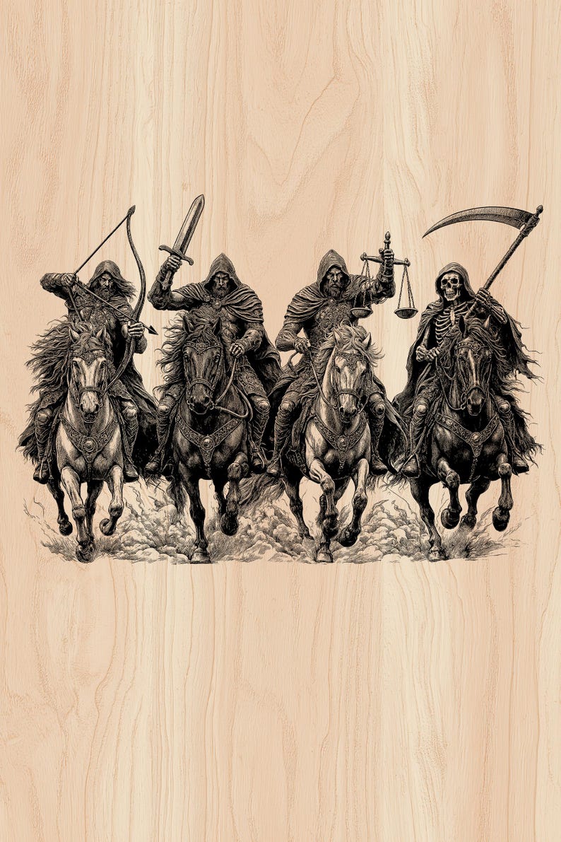 Four Horsemen Apocalypse Wood Engraving SVG PNG | Glowforge & xTool Laser File