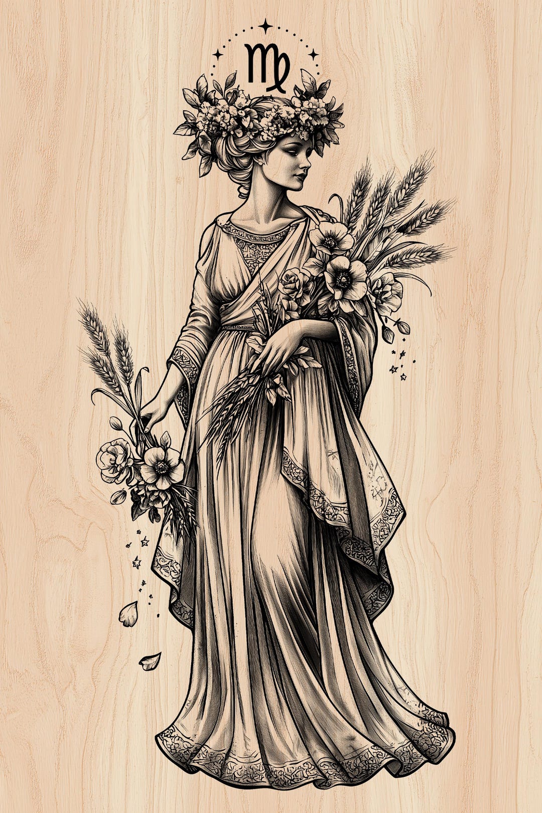 Virgo Zodiac Laser Engraving File | Celestial Maiden — Botanical
