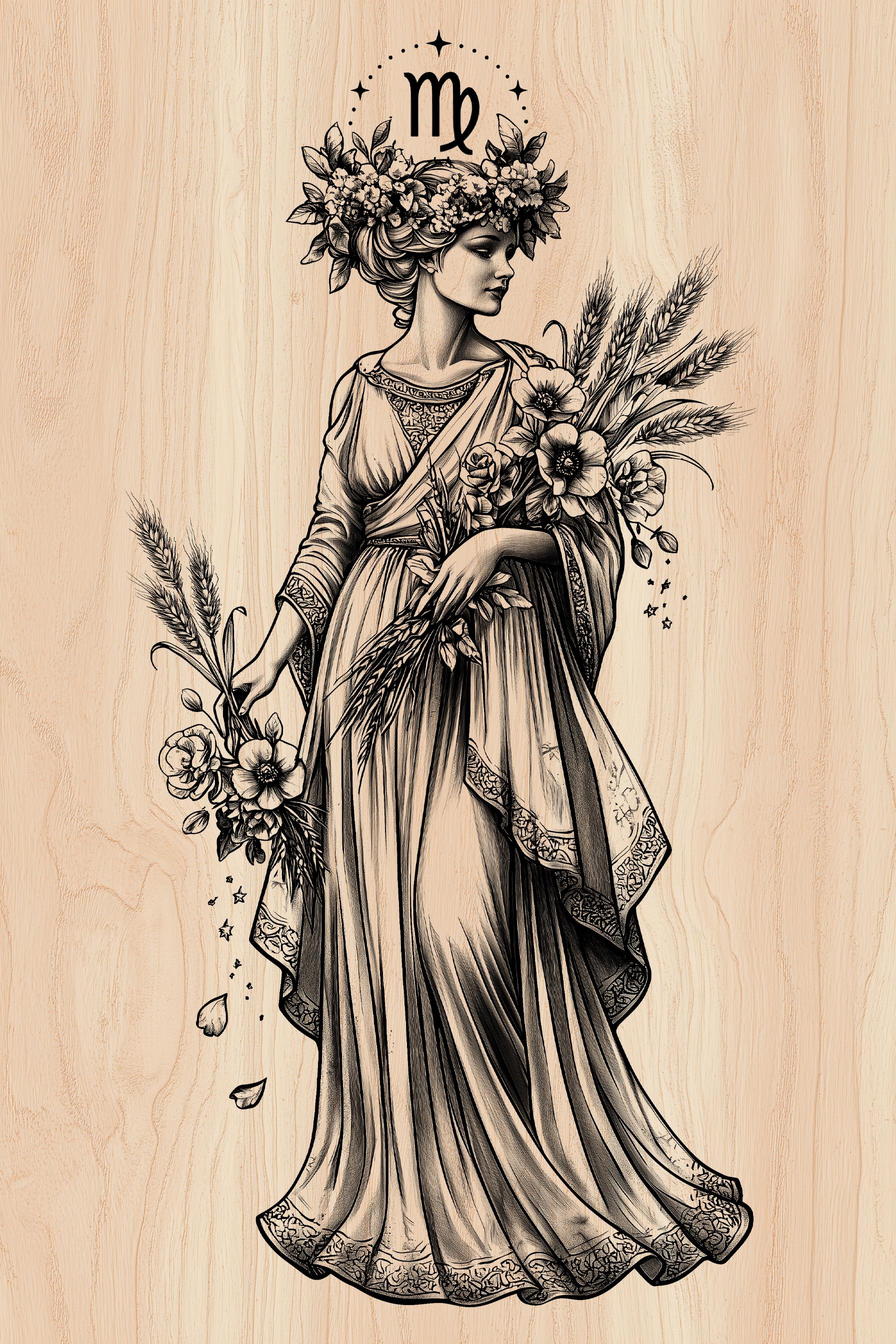 Virgo Zodiac Laser Engraving File | Celestial Maiden — Botanical