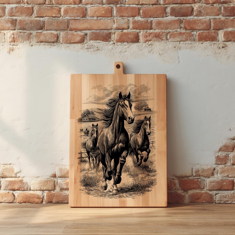 Running Horses SVG, PNG | Ranch Wood Engraving | Glowforge Xtool ...