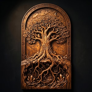 Celtic Tree of Life 3D Relief STL File | Yggdrasil Knotwork Constellation Wood Grain CNC Carving | 3D Print & Laser Engraving STL