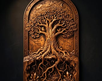 Árbol de la Vida Celta en Relieve 3D Archivo STL / Constelación de Nudos Yggdrasil Tallado CNC en Veta de Madera / Impresión 3D y Grabado Láser STL