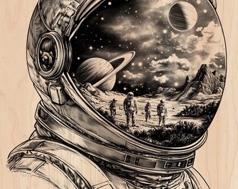 Astronaut Space Laser Engraving File | Galaxy Scene CNC Wood Design | Sci-Fi Universe Engrave