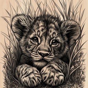 ウッドバーニングアート　ライオンの子供 Lion Wood Burning - Etsy